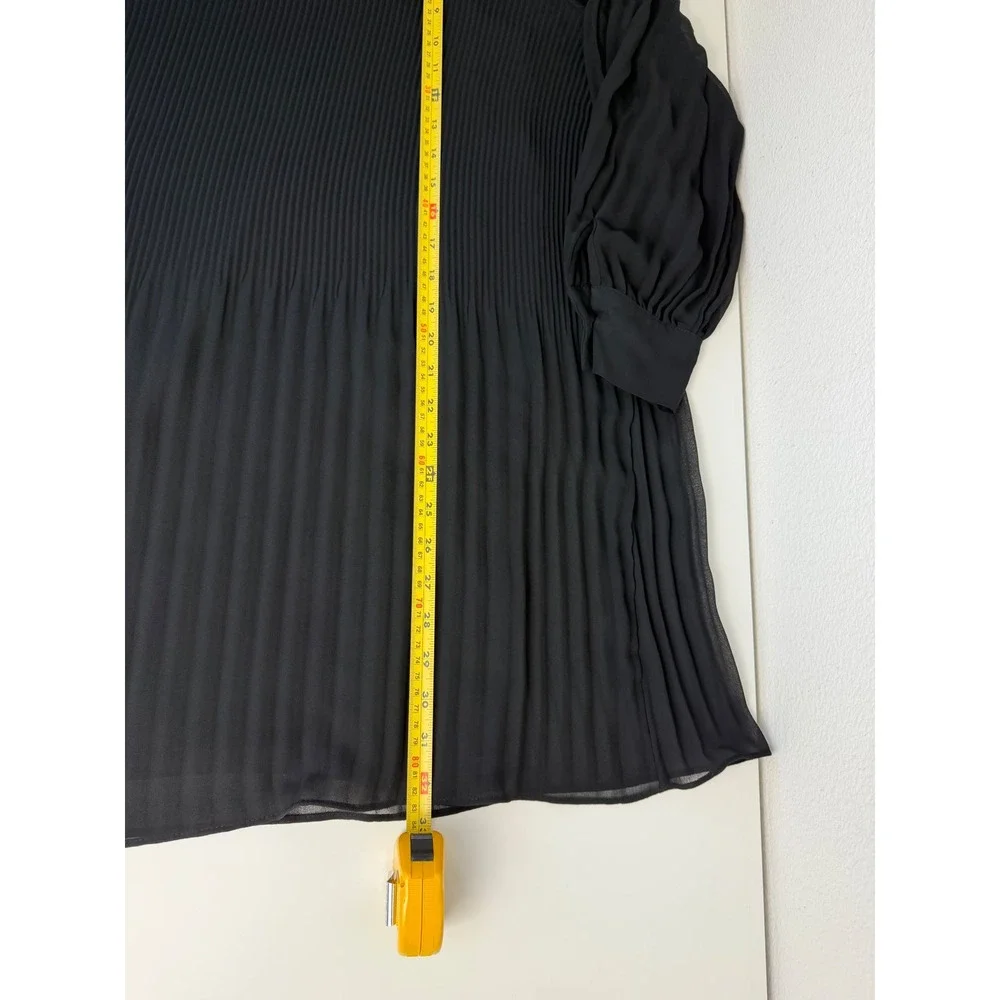 Zara Women Chiffon Mini Dress S Black Pleated Oversized Long Sleeve Shift Lined